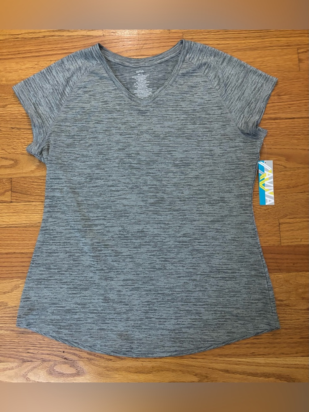 AVIVA Athletic T-Shirt Women’s XL Gray Black Vneck Workout Athleticwear Tee New